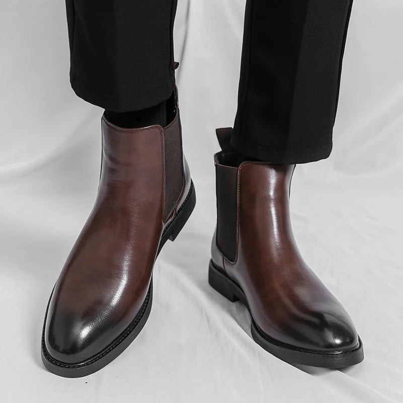 Men's Chelsea Boots Casual Ankle Boots Slip on Leather Walking Shoes for Men Fashion Winter Boots 2025 New Non-Slip Casual Shoes