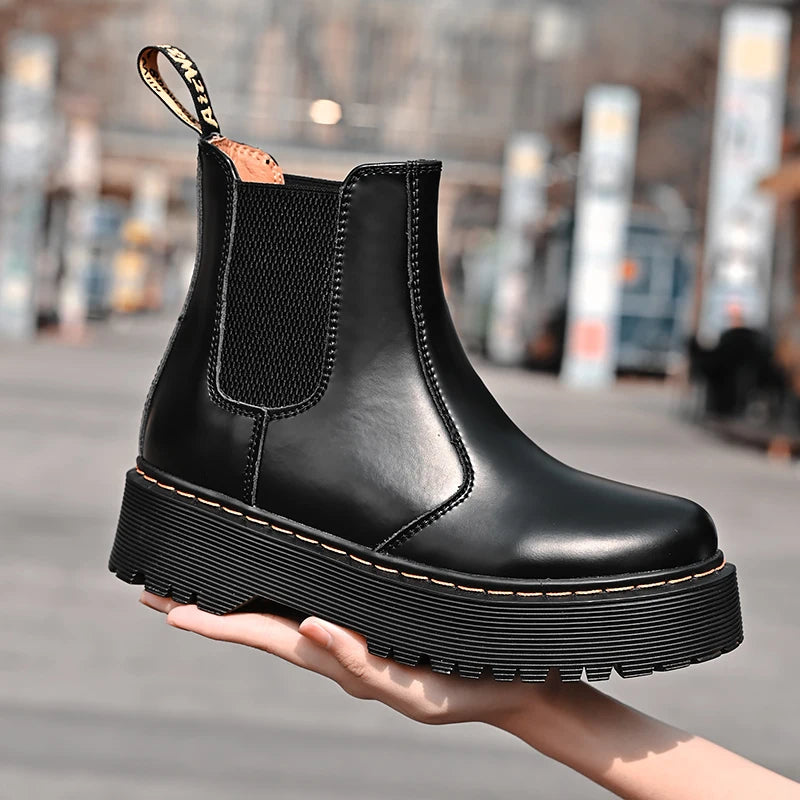 Women Retro Leather Chelsea High-Top Boots