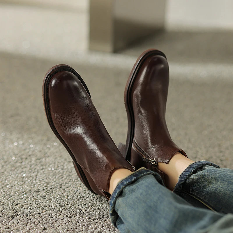Leather Chelsea Retro Women Ankle Boots