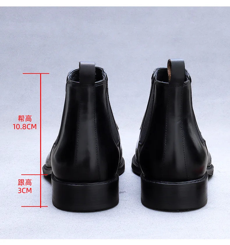 High-Top Men's Chelsea Boots Full Grain Leather British Retro Ankle Boots Business Casual Trendy Men's Shoes