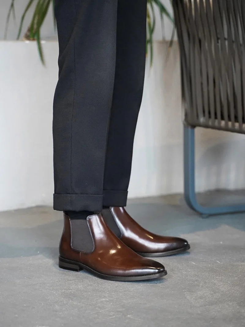 Men's Chelsea Boots Retro Ankle Boot Handmade Leather Boot High Top Casual Boots for Men Classic Business Dress Boots Botas2025