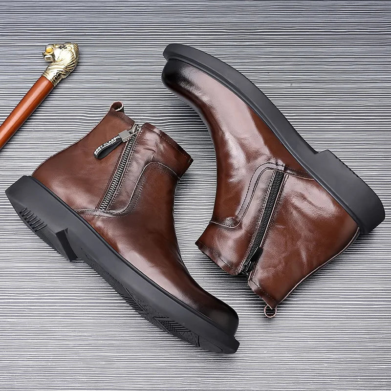 men fashion wedding party dress chelsea boots black brown original leather shoes cowboy autumn winter boot platform ankle botas