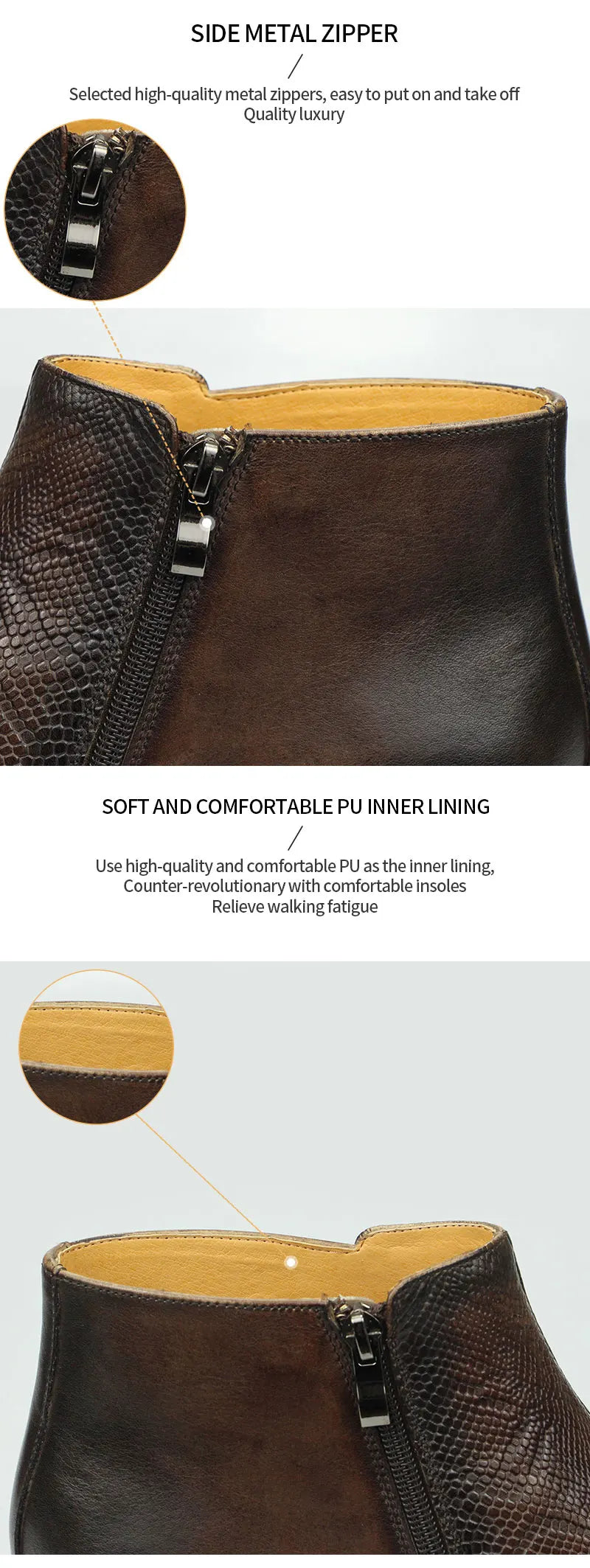 New Mens Ankle Leathe Shoes Zipper Luxury Boots Safety Formal Fashion Designer Shoes Big Size 39 To 46 Black & Coffee Cowhide