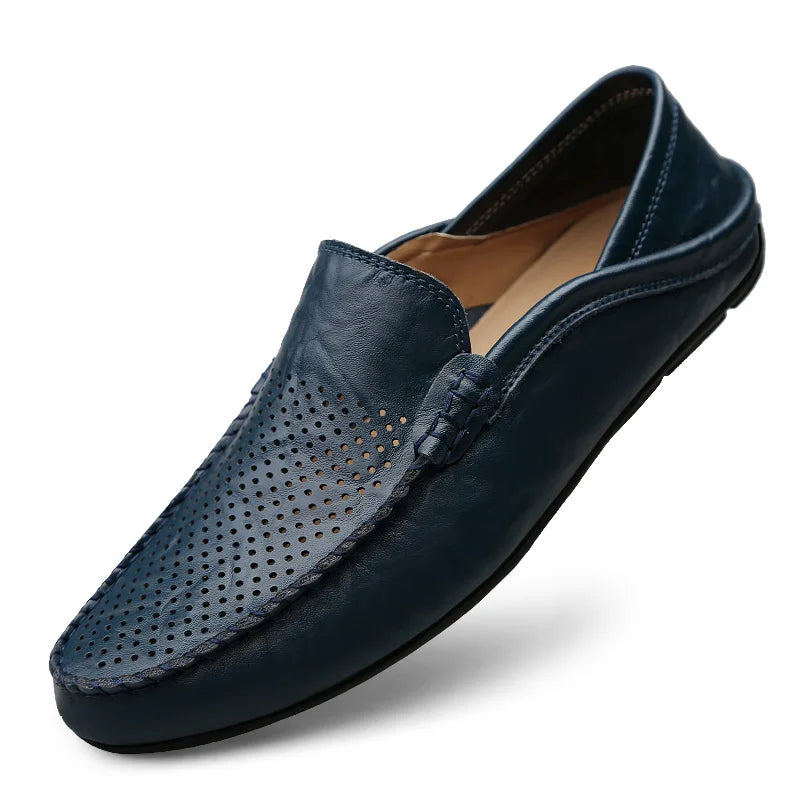 Leather Moccasins, Breathable Slip on Boat Shoes for Men