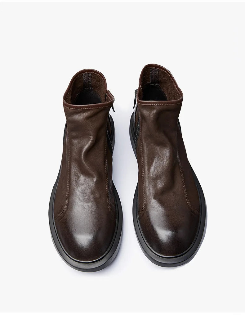 Warm Mens Genuine Leather Boots Retro British Trend Luxury Handmade Quality 2024 Winter Black Cow Suede Wedding Party Shoes Man