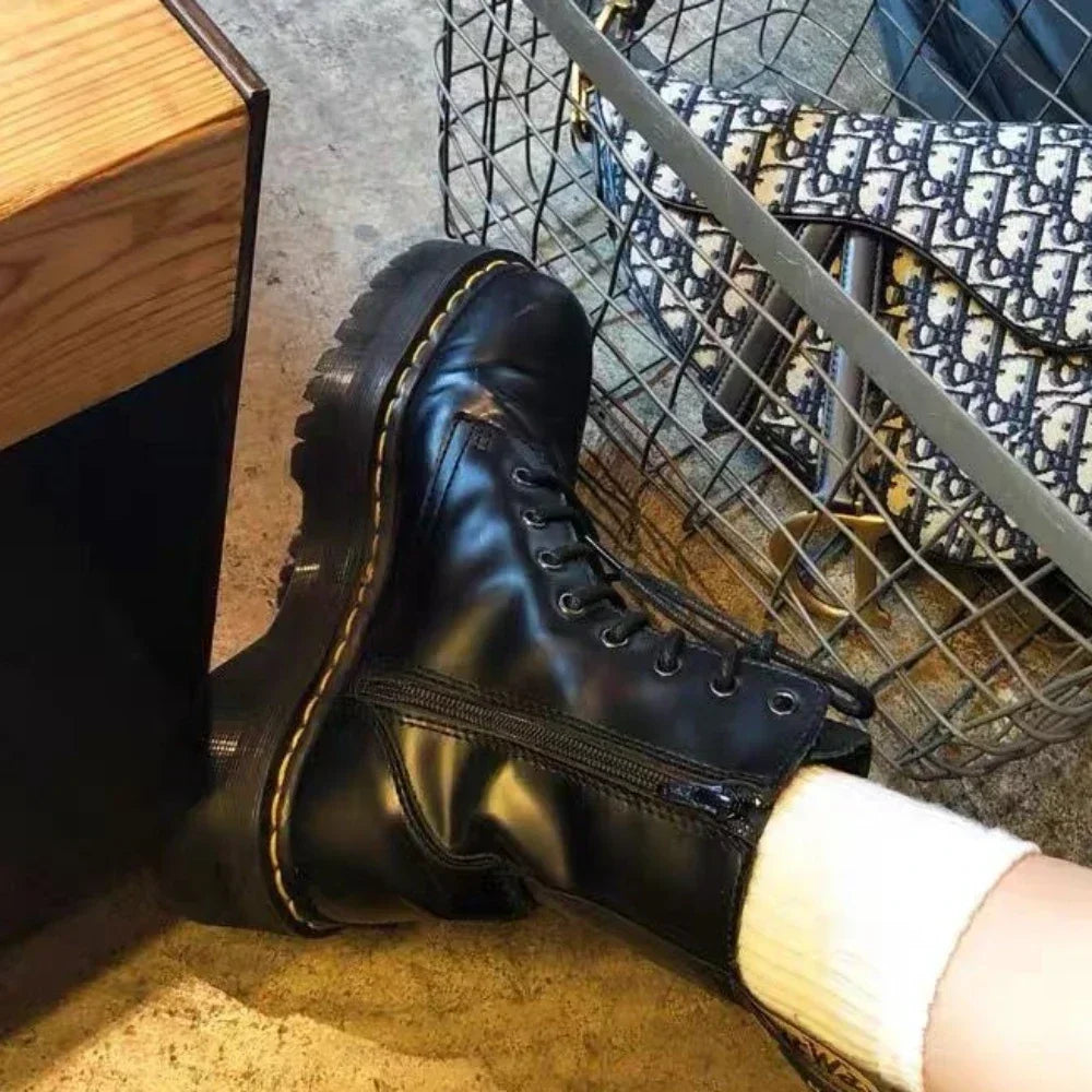 New Women Motorcycle Boots Casual Shoes Woman Leather Minimalist Classic Punk Female Goth Shoes Platform Boots Women Botas Mujer