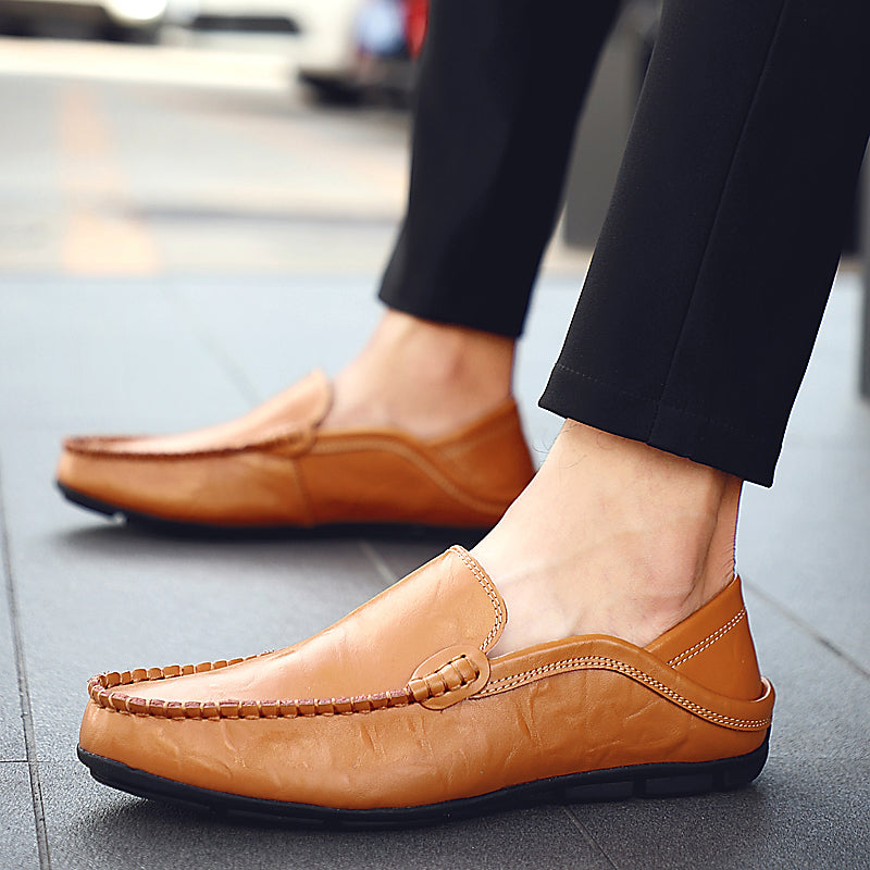 Leather Moccasins, Breathable Slip on Boat Shoes for Men