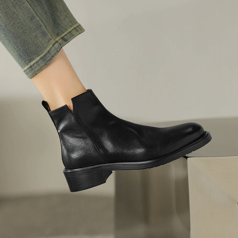 Leather Chelsea Retro Women Ankle Boots