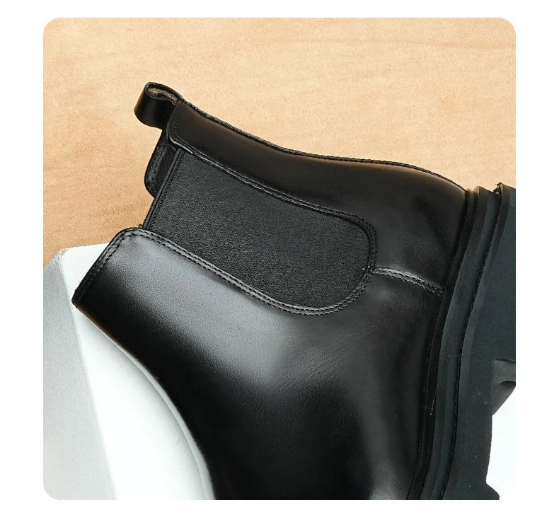 Retro Mens Genuine Leather Boots Luxury Quality Handmade British Trend Platform Ankle Fashion Black Chelsea Business Shoes Man