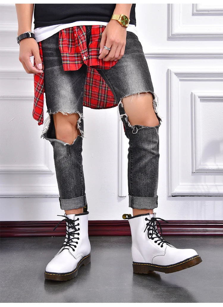 High-top boots, men's leather shoes, fashionable motorcycle ankle boots, men's boots, men's shoes, genuine leather women's boots