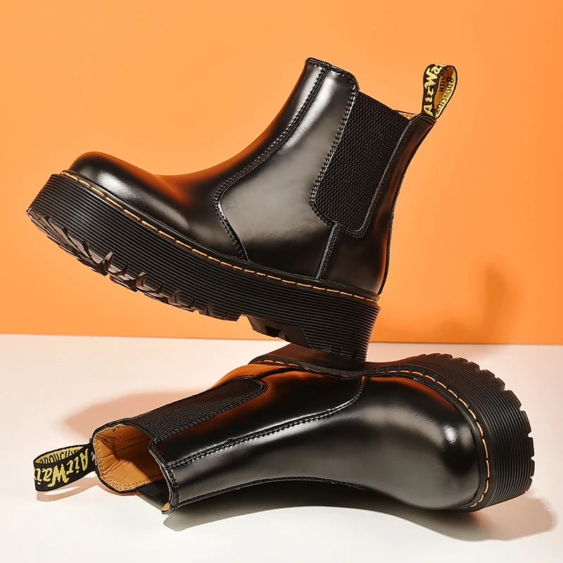 Women Retro Leather Chelsea High-Top Boots