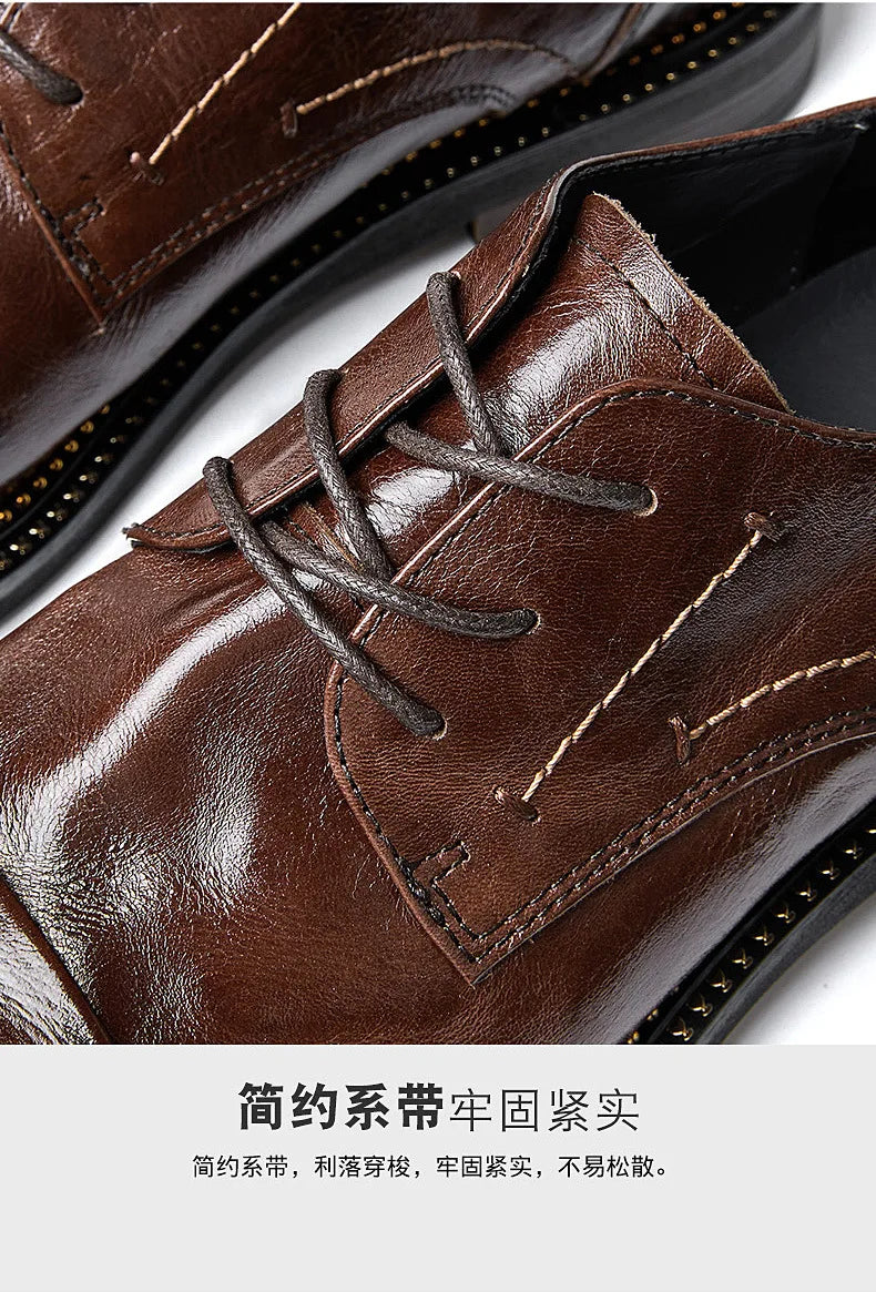 Lace-Up Men Shoes Men Dress Shoes Autumn Spring Summer Cowhide Men Flats Fashion High Quality Genuine Leather Casual Shoes Men
