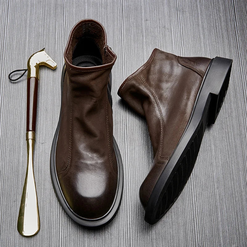 Warm Mens Genuine Leather Boots Retro British Trend Luxury Handmade Quality 2024 Winter Black Cow Suede Wedding Party Shoes Man