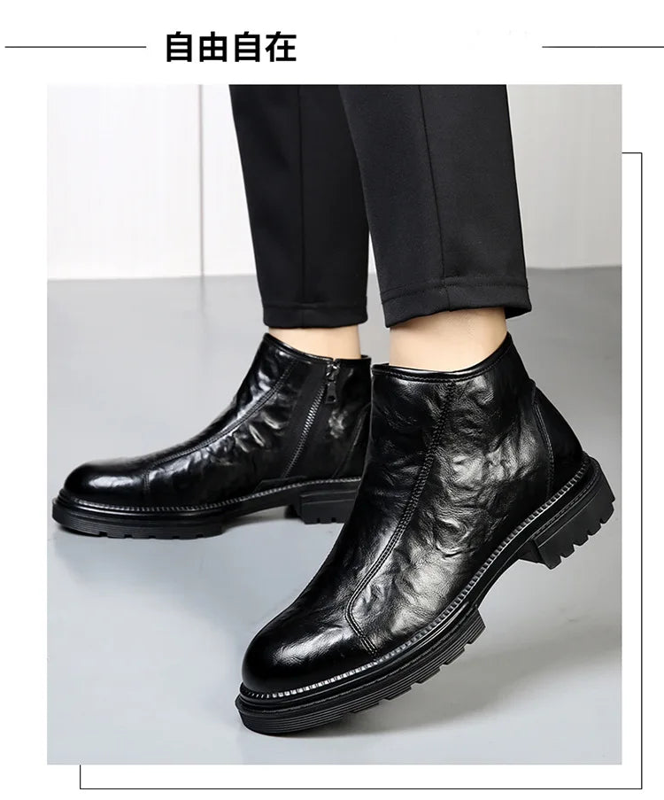 Genuine Leather side-zip Chelsea Boots for Men