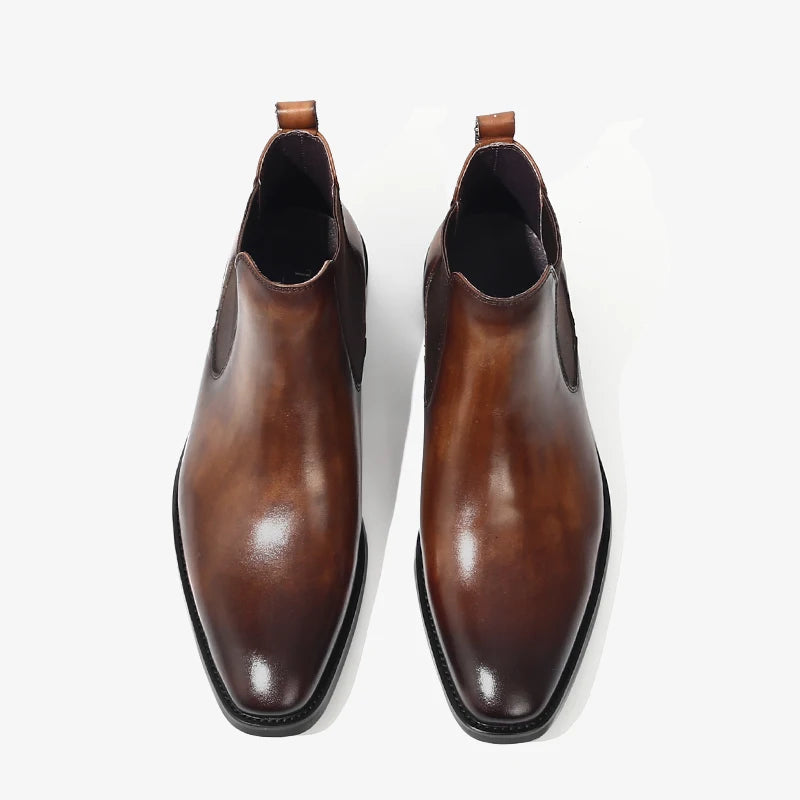 New Chelsea Boots Men Shoes PU Brown Fashion Versatile Business Casual British Style Street Party Wear Classic Dress Ankle Boots