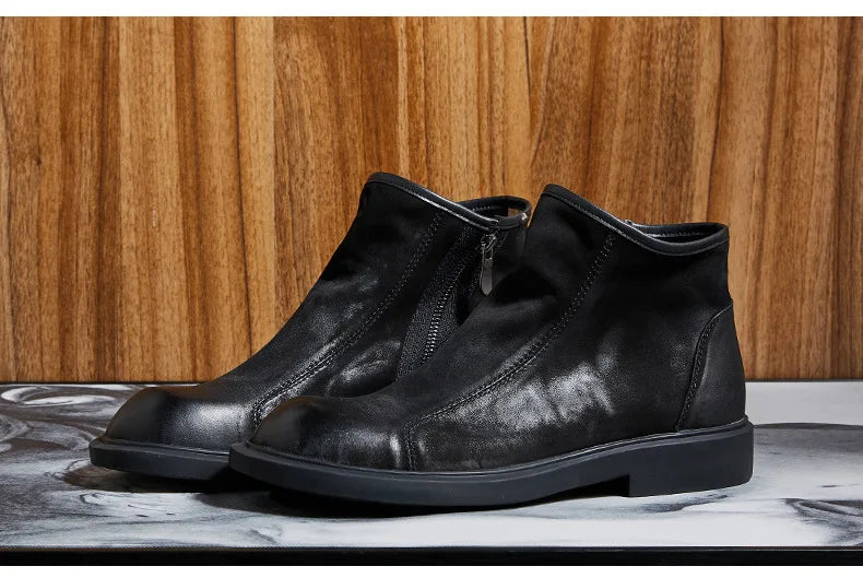 Warm Mens Genuine Leather Boots Retro British Trend Luxury Handmade Quality 2024 Winter Black Cow Suede Wedding Party Shoes Man
