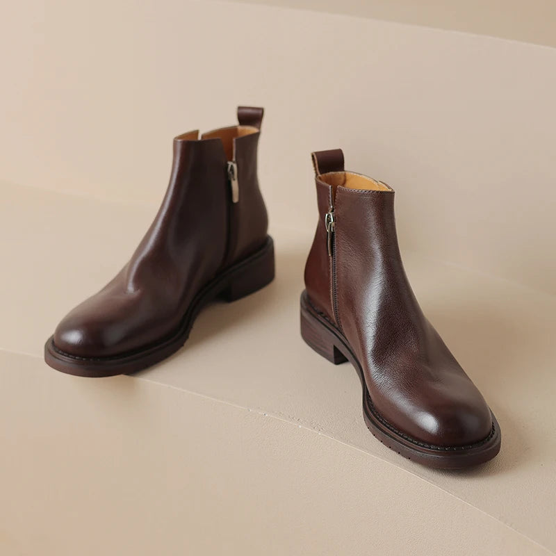 Leather Chelsea Retro Women Ankle Boots