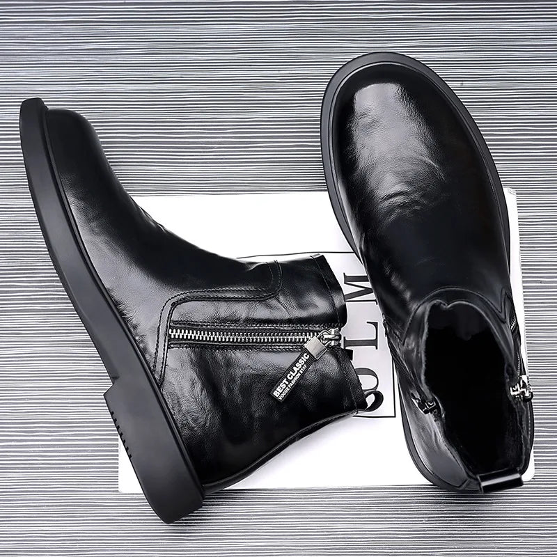 men fashion wedding party dress chelsea boots black brown original leather shoes cowboy autumn winter boot platform ankle botas
