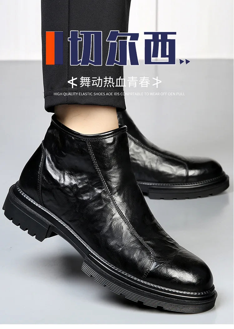 Genuine Leather side-zip Chelsea Boots for Men