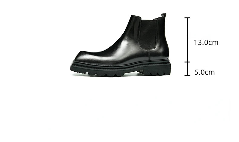Retro Mens Genuine Leather Boots Luxury Quality Handmade British Trend Platform Ankle Fashion Black Chelsea Business Shoes Man