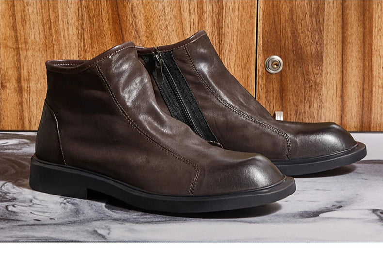 Warm Mens Genuine Leather Boots Retro British Trend Luxury Handmade Quality 2024 Winter Black Cow Suede Wedding Party Shoes Man