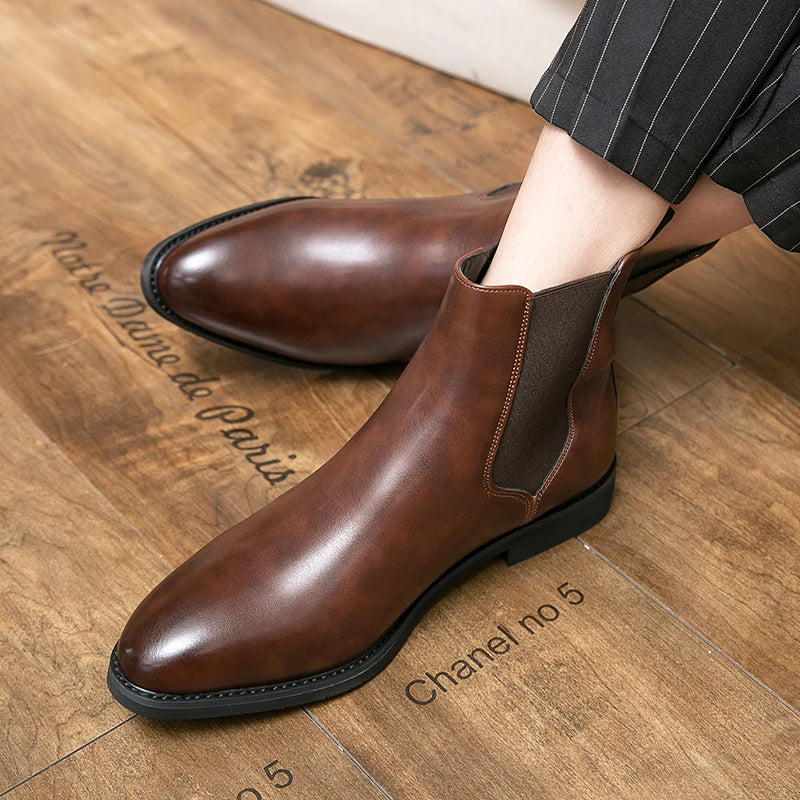 Designer Brand Men's High Top Ankle Boots Winter Plush Men's Leather Casual Shoes Interview Commuter Banquet Dress Boots