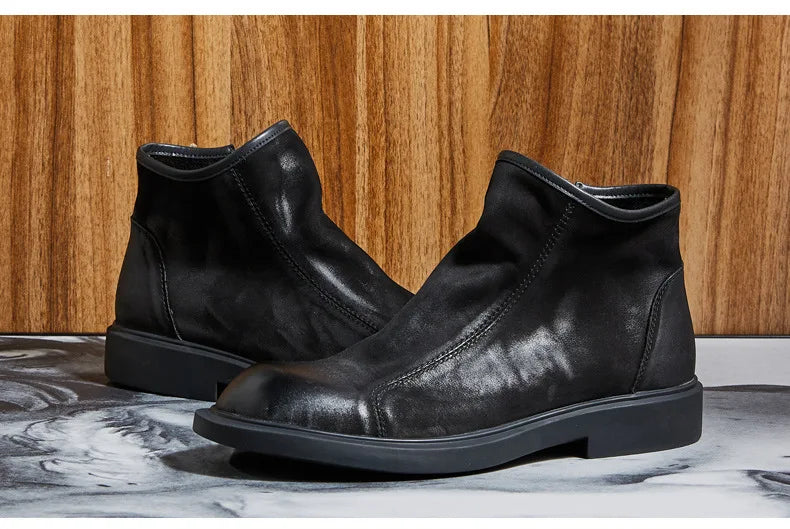 Warm Mens Genuine Leather Boots Retro British Trend Luxury Handmade Quality 2024 Winter Black Cow Suede Wedding Party Shoes Man