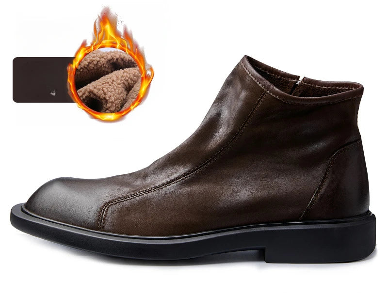 Warm Mens Genuine Leather Boots Retro British Trend Luxury Handmade Quality 2024 Winter Black Cow Suede Wedding Party Shoes Man