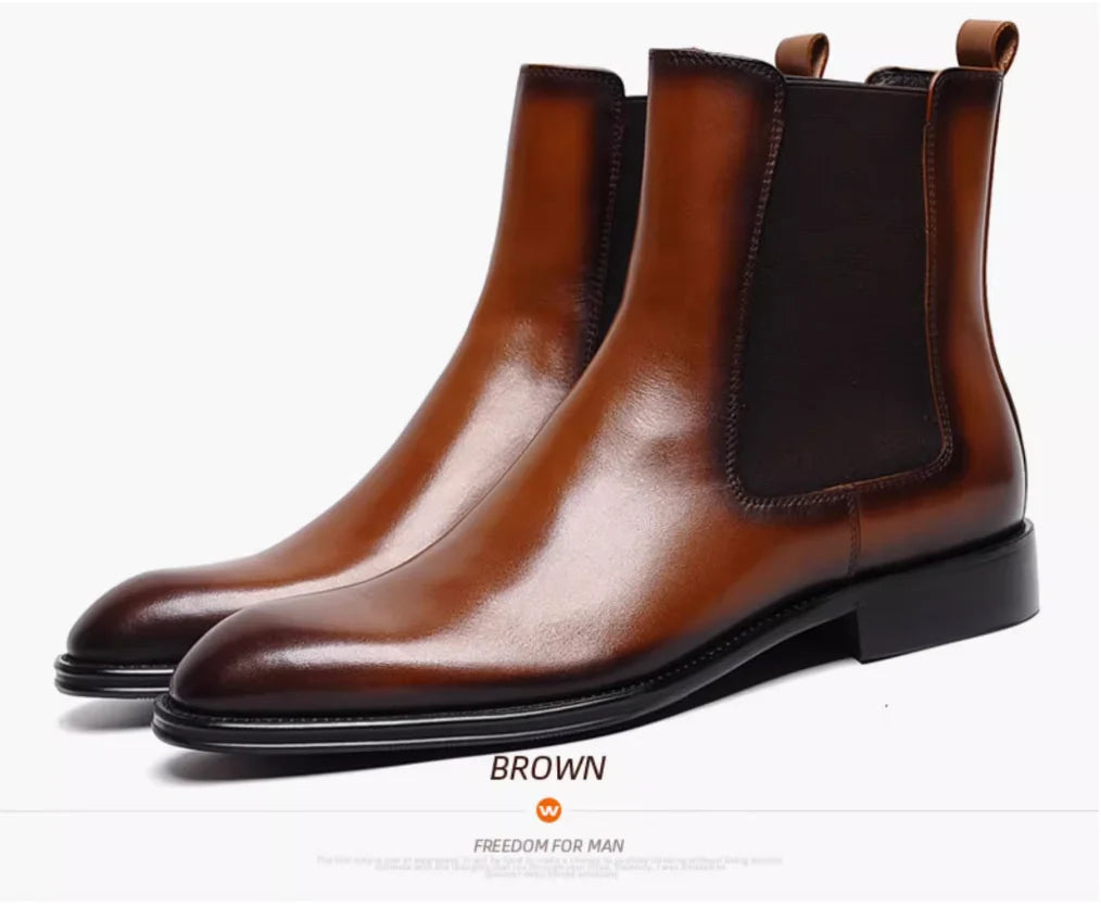 New Style Chelsea Boots Young Young  pointed leather retro sleeve cowhide short boots