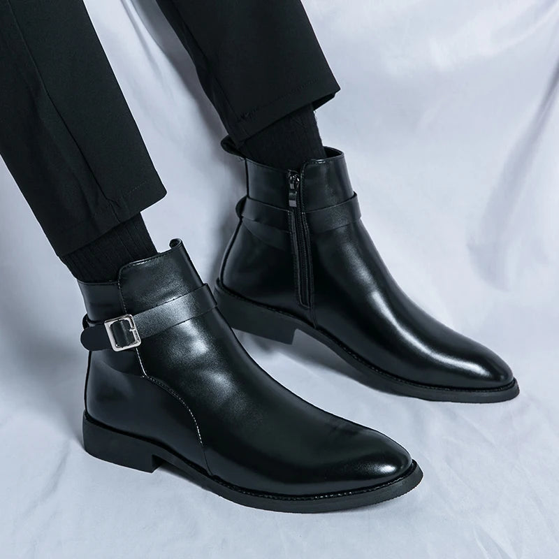 Fashionable Simple Atmospheric Leather Boots Business and Leisure Chelsea Men's Boots Leather Soft Versatile High Top Men Shoes