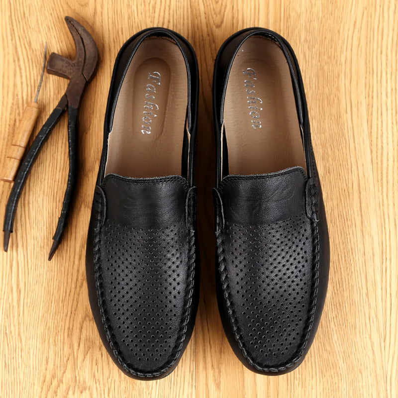 Leather Moccasins, Breathable Slip on Boat Shoes for Men