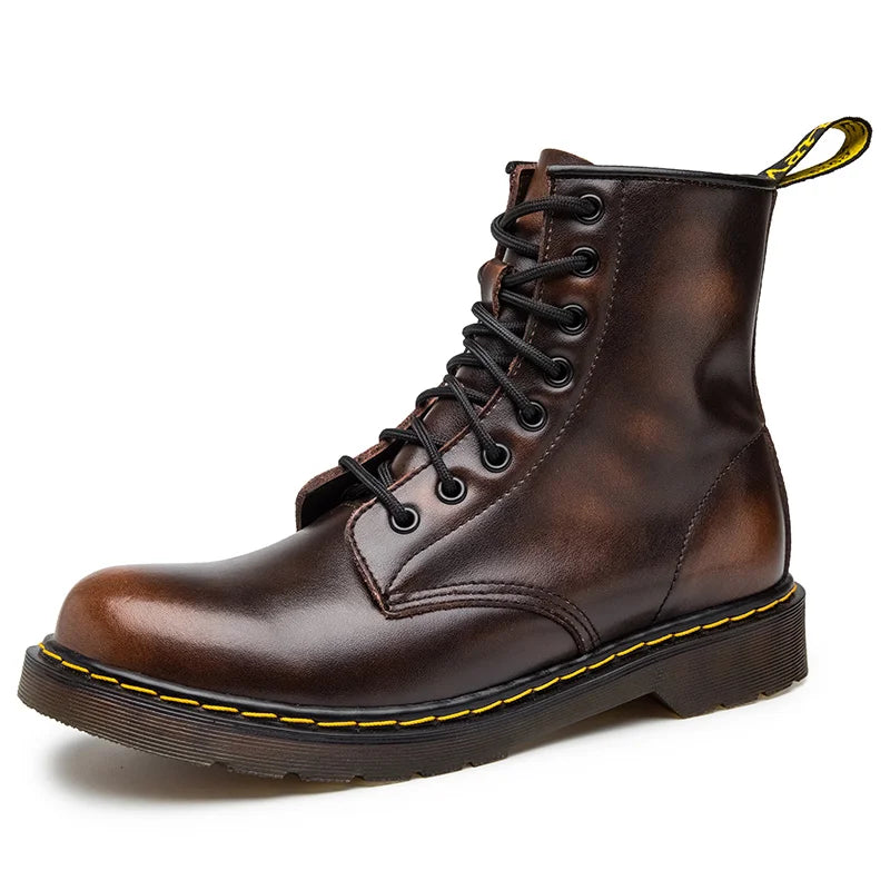 Men's high-top boots, high-quality women's leather shoes, outdoor 8-hole sports shoes, men's lace-up ankle boots, couple 35-48