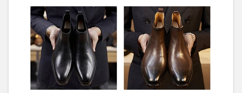 Retro Elegant Mens Chelsea Boots Luxury Genuine Leather Handmade Comfortable Quality British Style Ankle Wedding Party Shoes Man