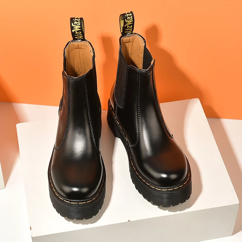 Women Retro Leather Chelsea High-Top Boots