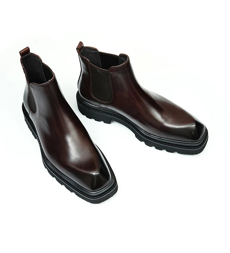 Retro Mens Genuine Leather Boots Luxury Quality Handmade British Trend Platform Ankle Fashion Black Chelsea Business Shoes Man