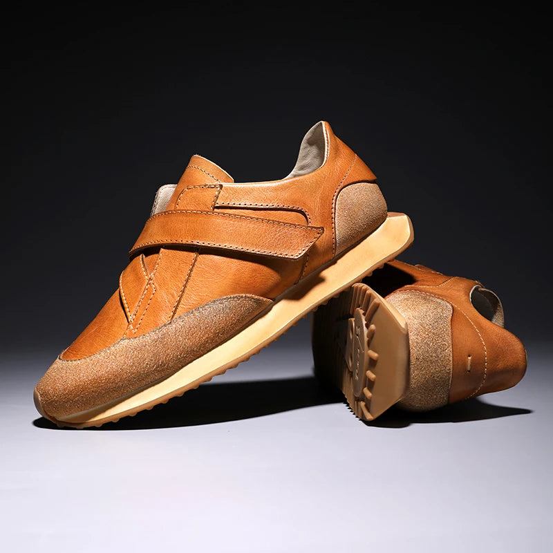 Handrafted Men's Forrest Gump Shoes Retro Casual Shoes Calf Leather Mens' Sneakers Hook /Loop Magic Shoes Can Take You Anywhere