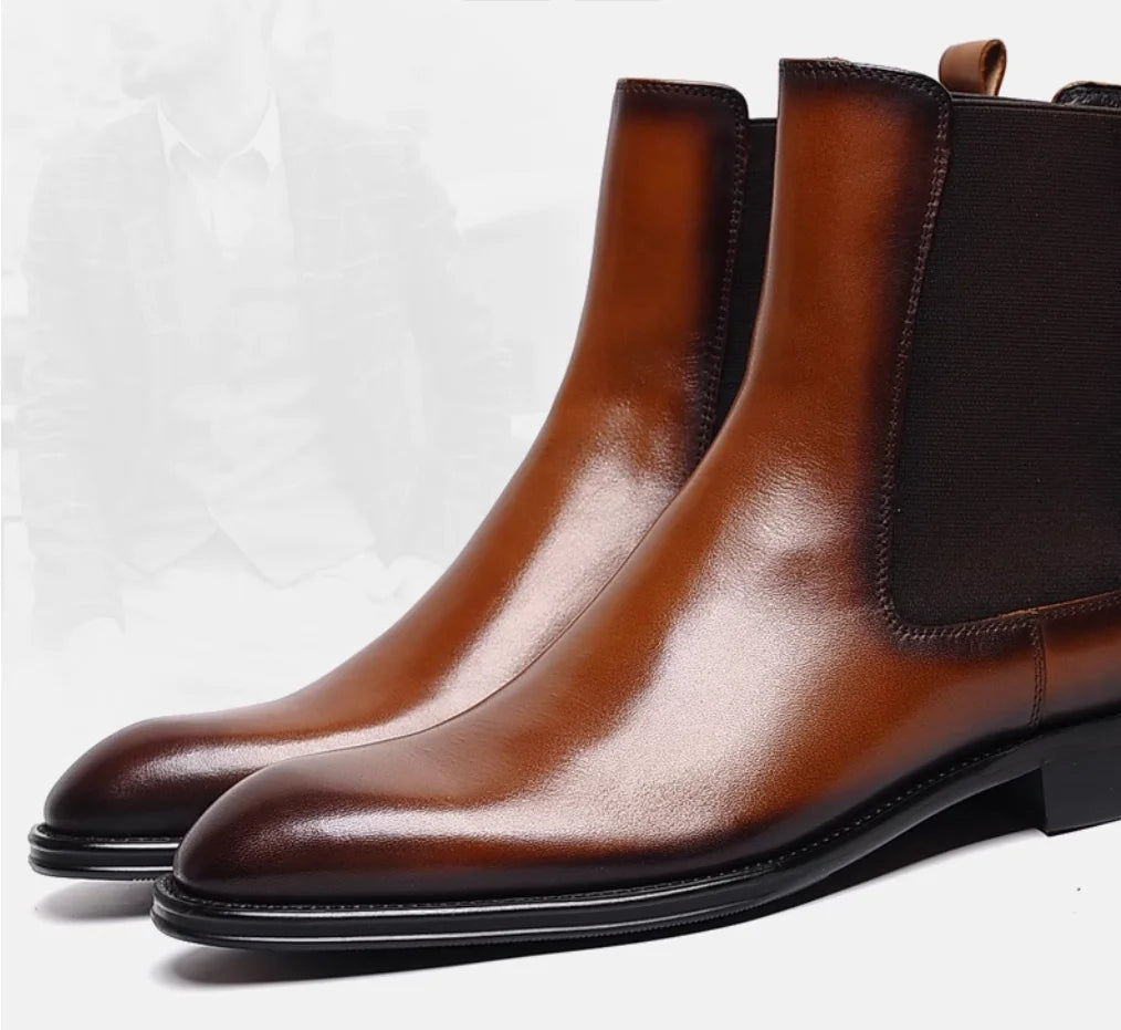 New Style Chelsea Boots Young Young  pointed leather retro sleeve cowhide short boots