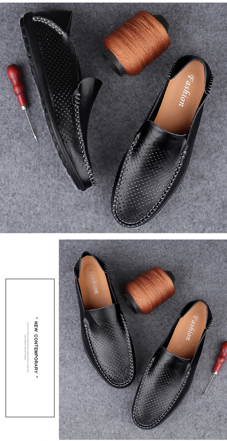 Summer Genuine Leather Shoes Men Comfortable Mesh Men Loafers Casual Shoes Men Flats Hot Sale Driving Shoes Moccasins Plus Size
