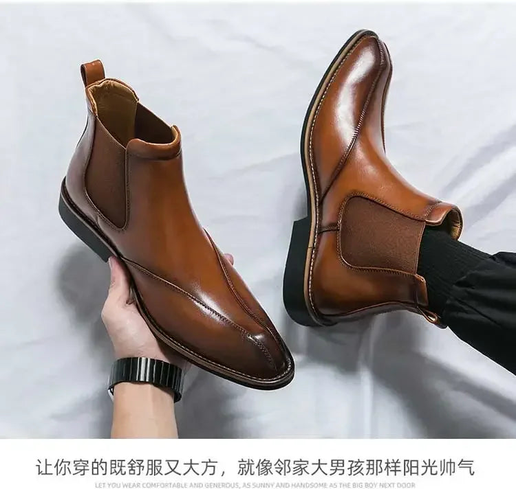 New Brown Chelsea Boots for Men Ankle Business Square Toe Slip-On Mens Boots  Size 38-45
