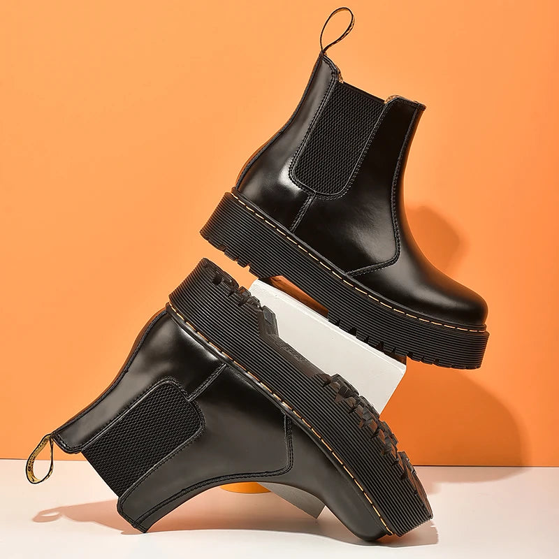 Women Retro Leather Chelsea High-Top Boots