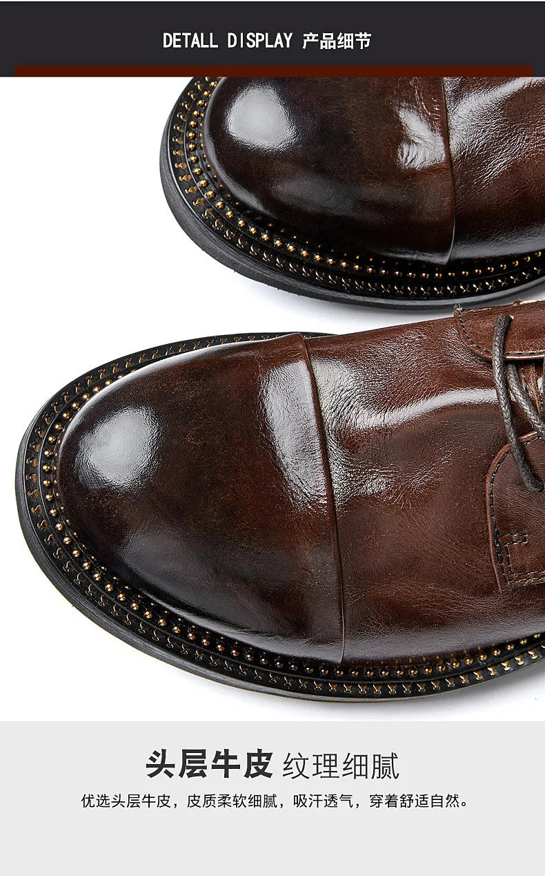 Lace-Up Men Shoes Men Dress Shoes Autumn Spring Summer Cowhide Men Flats Fashion High Quality Genuine Leather Casual Shoes Men