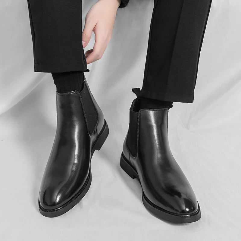 Men's Chelsea Boots Casual Ankle Boots Slip on Leather Walking Shoes for Men Fashion Winter Boots 2025 New Non-Slip Casual Shoes