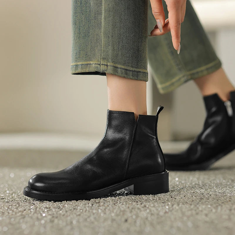 Leather Chelsea Retro Women Ankle Boots