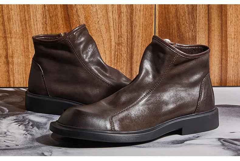 Warm Mens Genuine Leather Boots Retro British Trend Luxury Handmade Quality 2024 Winter Black Cow Suede Wedding Party Shoes Man