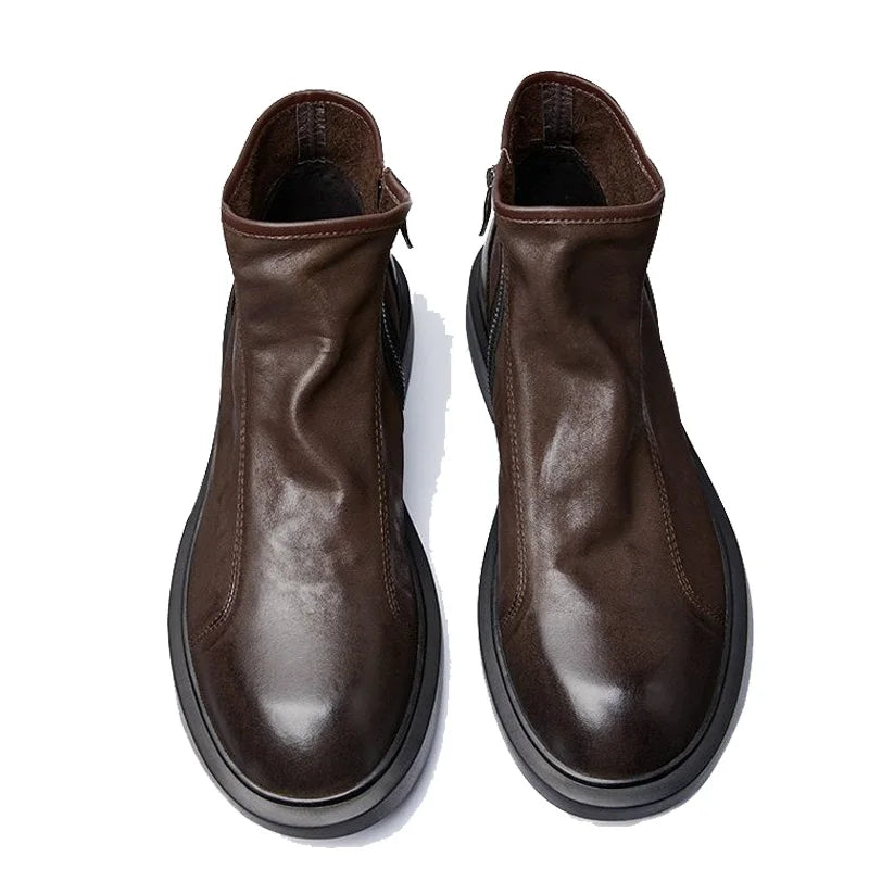 Man's Retro Leather Chelsea High-Top Boots