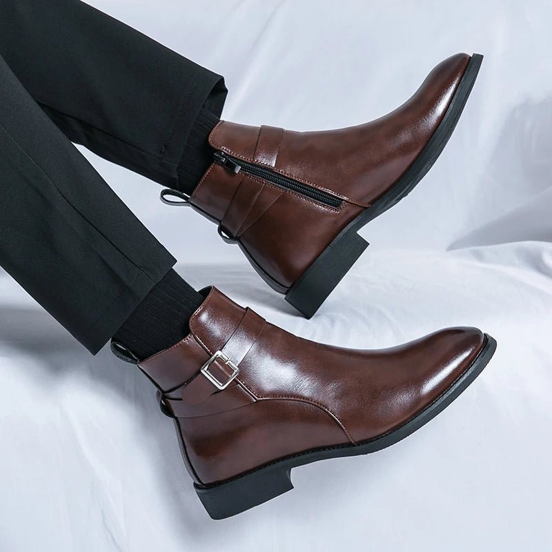Fashionable Simple Atmospheric Leather Boots Business and Leisure Chelsea Men's Boots Leather Soft Versatile High Top Men Shoes