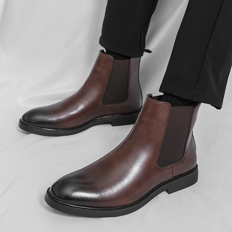 Men's Chelsea Boots Casual Ankle Boots Slip on Leather Walking Shoes for Men Fashion Winter Boots 2025 New Non-Slip Casual Shoes