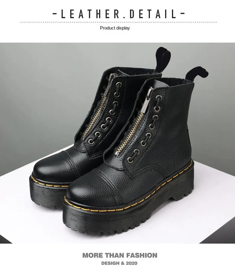 British Punk Style 8-Hole Motorcycle Boots: 2-Way Wear Chunky Platform with Front Zipper - Fashion Unisex All-Season Boots for