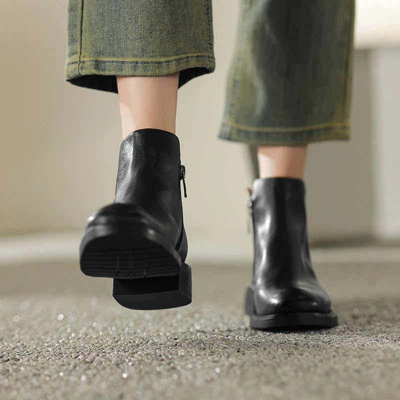 Leather Chelsea Retro Women Ankle Boots