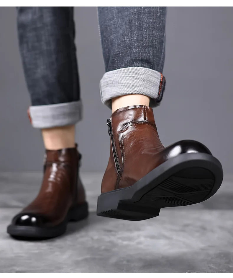 men fashion wedding party dress chelsea boots black brown original leather shoes cowboy autumn winter boot platform ankle botas